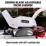 NNEMB 2000W 255mm 10' Compound Table Saw, with Stand, Expandable Worktop, Vacuum Port, 45 Degree Bevel, +/- 45 Degree Mitre, Anti-tip