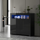 NNEED Buffet Sideboard LED RGB High Gloss 2 Doors Black