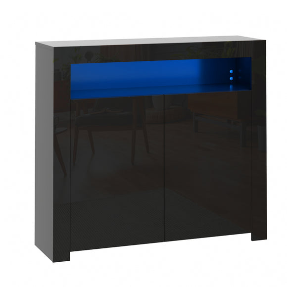 NNEED Buffet Sideboard LED RGB High Gloss 2 Doors Black