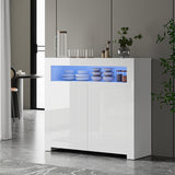 NNEED Buffet Sideboard LED RGB High Gloss 2 Doors White