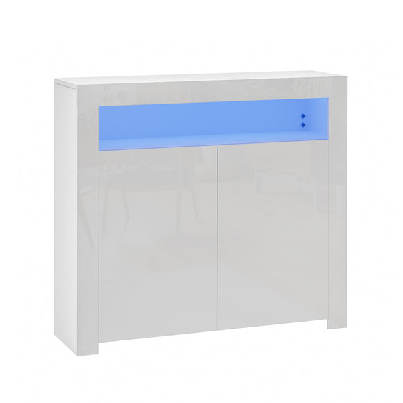 NNEED Buffet Sideboard LED RGB High Gloss 2 Doors White