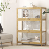 NNEED Display Cabinet 3-Tier Shelves Clear Oak