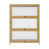 NNEED Display Cabinet 3-Tier Shelves Clear Oak