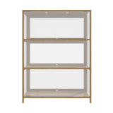 NNEED Display Cabinet 3-Tier Shelves Clear Oak