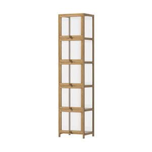 NNEED Display Cabinet Slim 5-Tier Shelves Clear Oak