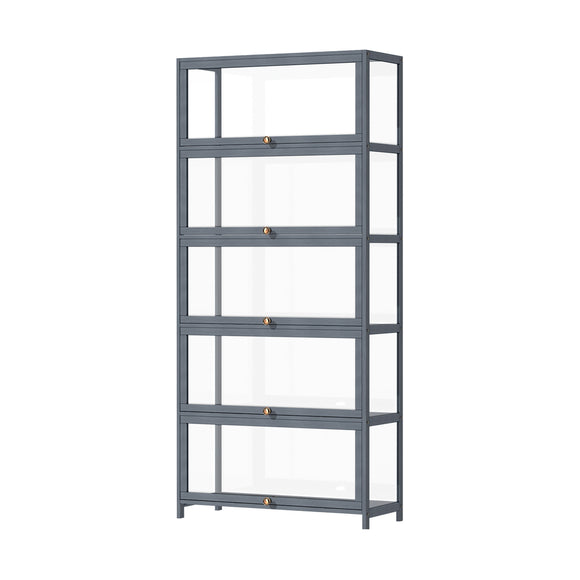 NNEED Display Cabinet 5 Tiers Clear Door Grey