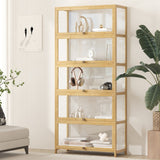 NNEED Display Cabinet 5-Tier Clear Shelves Oak