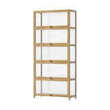 NNEED Display Cabinet 5-Tier Clear Shelves Oak