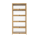 NNEED Display Cabinet 5-Tier Clear Shelves Oak