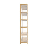 NNEED Display Cabinet 5-Tier Clear Shelves Oak