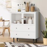 NNEED Sideboard Tempered Glass Door 2 Drawers White