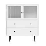NNEED Sideboard Tempered Glass Door 2 Drawers White