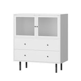 NNEED Sideboard Tempered Glass Door 2 Drawers White