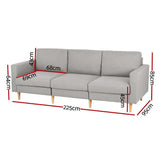 NNEDSZ Artiss 3 Seater Sofa 225cm Linen Fabric Grey