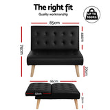 Artiss Sofa Bed Couch 1 Seater Lounge Fabric Black