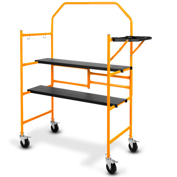 NNEMB Mobile Scaffold Platform, 226kg Load, Steel Frame, Dual Height, Folding for easy Transport and Storage, Locking Castors, Tool Tray