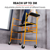 NNEMB Mobile Scaffold Platform, 226kg Load, Steel Frame, Dual Height, Folding for easy Transport and Storage, Locking Castors, Tool Tray