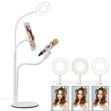 Universal Cell Phone Holder With Selfie Ring Light Microphone Clip & 3-Colour Light Adjustment For Studio Recording Live Broadcast Ktv White-1915196629716176905