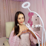 Universal Cell Phone Holder With Selfie Ring Light Microphone Clip & 3-Colour Light Adjustment For Studio Recording Live Broadcast Ktv White-1915196629716176904