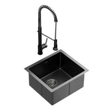 NNEDSZ Cefito Stainless Steel Sink 51x45CM With Pull Out Mixer Tap Kitchen Single Bowl Black