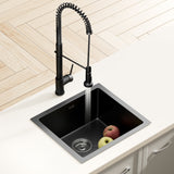 NNEDSZ Cefito Stainless Steel Sink 51x45CM With Pull Out Mixer Tap Kitchen Single Bowl Black