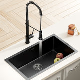 NNEDSZ Cefito Stainless Steel Sink 70x45CM With Pull Out Mixer Tap Kitchen Basin Single Bowl Black