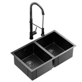 NNEDSZ Cefito Stainless Steel Sink 77x45CM With Pull Out Mixer Tap Kitchen Double Bowl Black