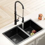 NNEDSZ Cefito Stainless Steel Sink 77x45CM With Pull Out Mixer Tap Kitchen Double Bowl Black