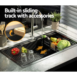 NNEDSZ Kitchen Sink 81X45CM Stainless Steel Single Bowl Drain Rack Basket Black