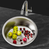 NNEDSZ Cefito Kitchen Sink 43cm Round Stainless Steel Basin Single Bowl Silver