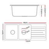 Cefito Kitchen Sink 116x50cm Granite Stone Sink Double Bowl White