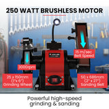 NNEMB Bench Grinder and Belt Sander Combo, 150mm Grinding Disc, 50 x 686mm Linisher, Brushless Motor, Worklight