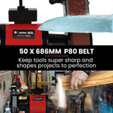 NNEMB Bench Grinder and Belt Sander Combo, 150mm Grinding Disc, 50 x 686mm Linisher, Brushless Motor, Worklight