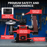 NNEMB Bench Grinder and Belt Sander Combo, 150mm Grinding Disc, 50 x 686mm Linisher, Brushless Motor, Worklight