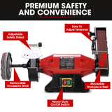 NNEMB Bench Grinder Sander and Polisher Combo, 150mm Grinding Wheel, 50mm Linisher, 520W Brushless Motor, w/ Wire and Buffing Wheels
