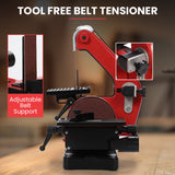 NNEMB Bench Vertical Belt and Disc Sander Combo, 25mm Linisher, 125mm Sanding Disc, Brushless Motor, Dust Collection Ports