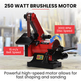 NNEMB Bench Vertical Belt and Disc Sander Combo, 25mm Linisher, 125mm Sanding Disc, Brushless Motor, Dust Collection Ports