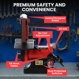NNEMB Bench Vertical Belt and Disc Sander Combo, 25mm Linisher, 125mm Sanding Disc, Brushless Motor, Dust Collection Ports