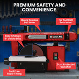 NNEMB Bench Belt and Disc Sander Combo, 100mm Linisher + 150mm Disc, S1 Rated 400W Brushless Motor, Horizontal & Vertical Sanding