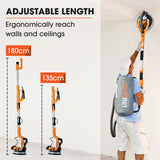 NNEMB 225mm 750W Telescopic Long Reach Dry Wall Sander Kit, Foldable, Vacuum System, LED Worklight, 6x Sanding Discs
