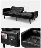 NNEED Sofa Bed Futon Convertible Leather 3-Seater Black