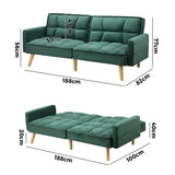 NNEED Sofa Bed Velvet 3-Seater Green