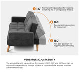 NNEED Sofa Bed Convertible Velvet 3-Seater Grey