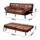 NNEED Sofa Bed Convertible Leather 3-Seater Brown