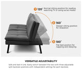 NNEED Sofa Bed Convertible Polyester 3-Seater Grey