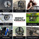 NNEMB 24' 610mm 260W Industrial Mobile Floor Drum Fan, Tilting, Large, Commercial, Heavy-duty Frame, EESS Certified