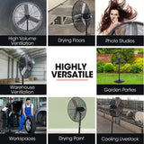 NNEMB 30' 762mm 300W Industrial Pedestal Fan, Large, Commercial, Heavy-duty, 3 Speed, EESS Certified