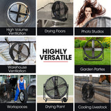 NNEMB 42' 1067mm 660W Industrial Mobile Floor Drum Fan, Belt Drive, Tilting, Large, Commercial,  Heavy-duty Frame, EESS Certified
