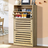 NNEED Shoe Storage Cabinet 3 Compartments with Rows Wooden