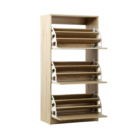 NNEED Shoe Storage Cabinet 3 Compartments with Rows Wooden